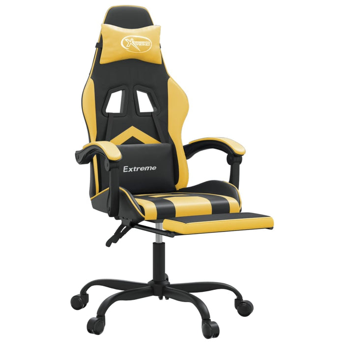 Scaun de gaming cu suport picioare negru/auriu, piele ecologică - WALTI WALTI