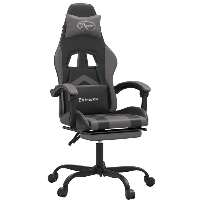 Scaun de gaming cu suport picioare, negru/gri, piele ecologică - WALTI WALTI