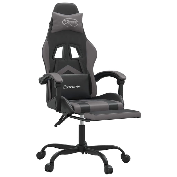 Scaun de gaming cu suport picioare, negru/gri, piele ecologică - WALTI WALTI