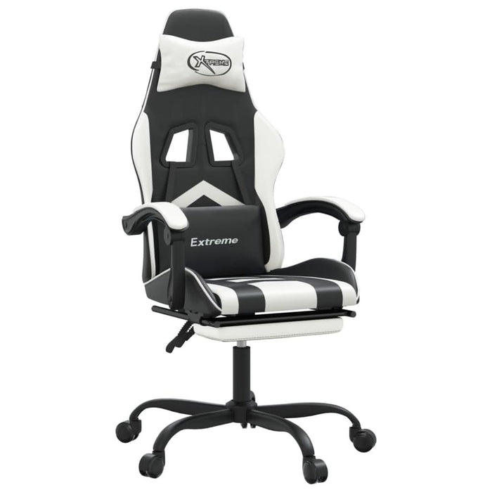 Scaun de gaming cu suport picioare, negru/alb, piele ecologică - WALTI WALTI