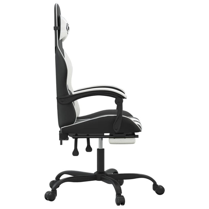 Scaun de gaming cu suport picioare, negru/alb, piele ecologică - WALTI WALTI