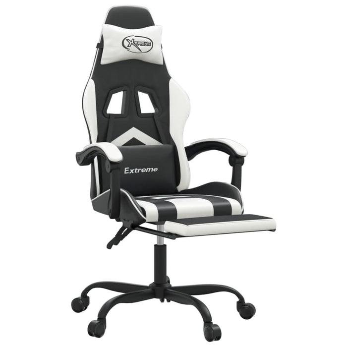 Scaun de gaming cu suport picioare, negru/alb, piele ecologică - WALTI WALTI