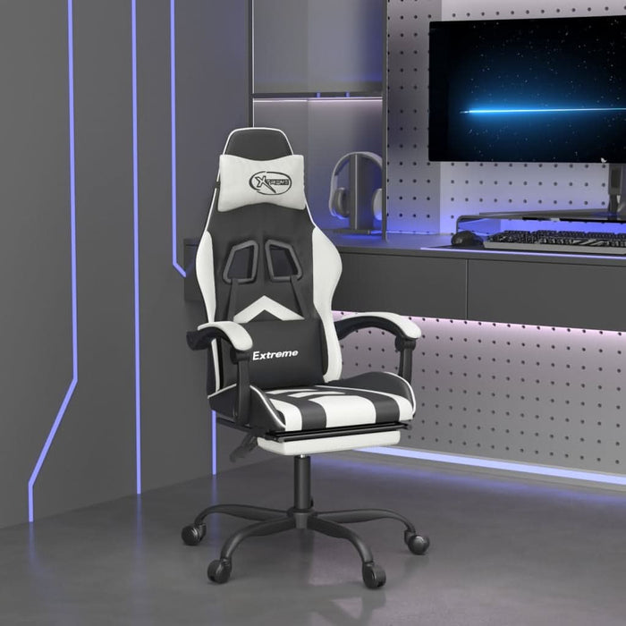Scaun de gaming cu suport picioare, negru/alb, piele ecologică - WALTI WALTI