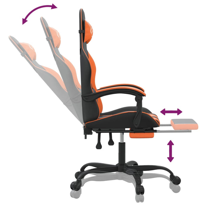 Scaun de gaming cu suport picioare, negru/oranj, piele eco - WALTI WALTI