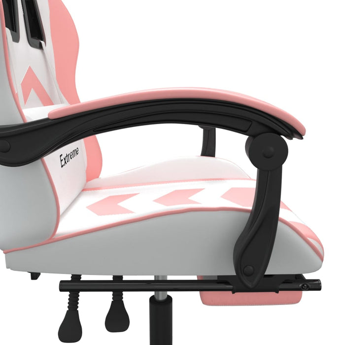Scaun de gaming cu suport picioare, alb/roz, piele ecologică - WALTI WALTI