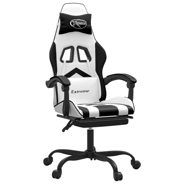 Scaun de gaming cu suport picioare, alb/negru, piele ecologică - WALTI WALTI