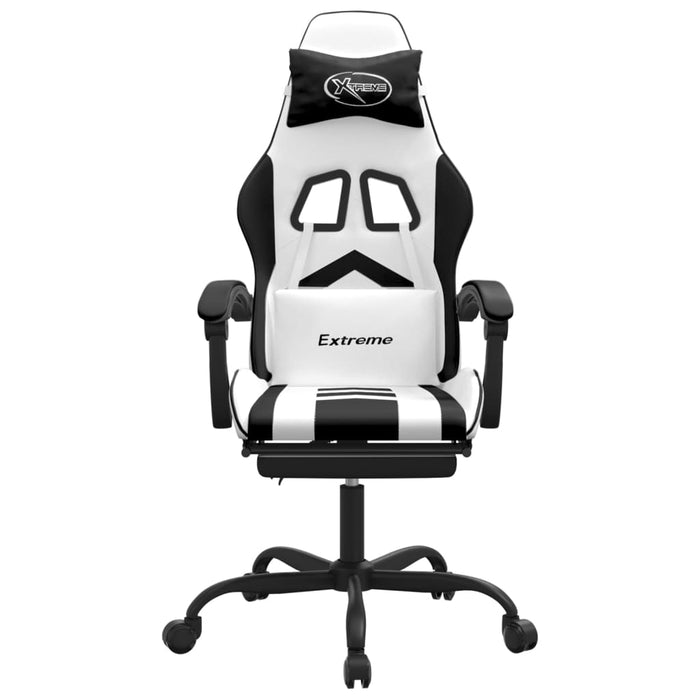 Scaun de gaming cu suport picioare, alb/negru, piele ecologică - WALTI WALTI