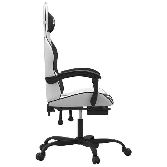 Scaun de gaming cu suport picioare, alb/negru, piele ecologică - WALTI WALTI