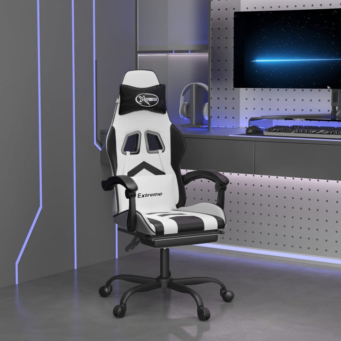 Scaun de gaming cu suport picioare, alb/negru, piele ecologică - WALTI WALTI