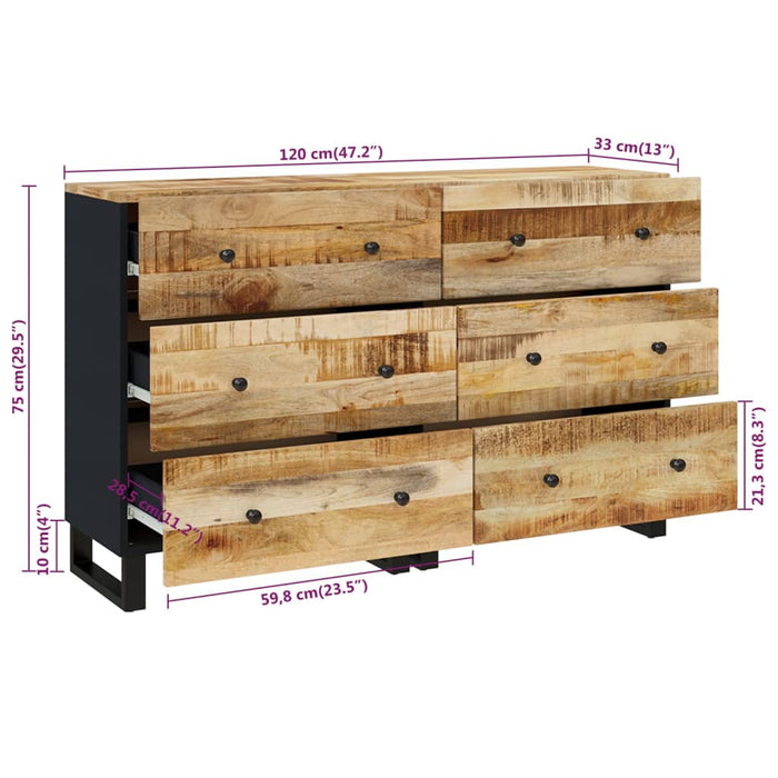 Servante, 2 buc., 60x33x75 cm, lemn de mango nefinisat WALTI