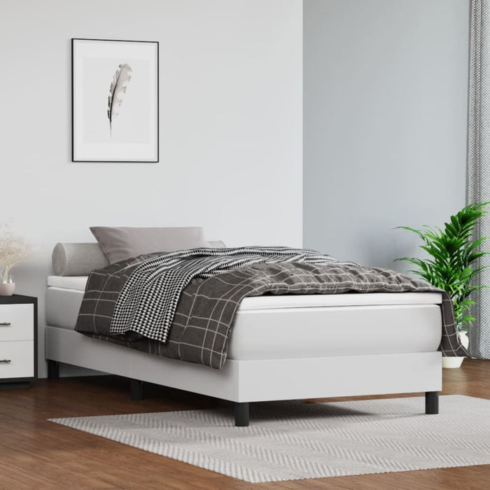 Cadru de pat cu arcuri, alb, 90x190 cm, piele ecologică WALTI