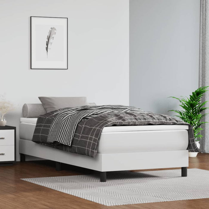 Cadru de pat cu arcuri, alb, 100x200 cm, piele ecologică WALTI