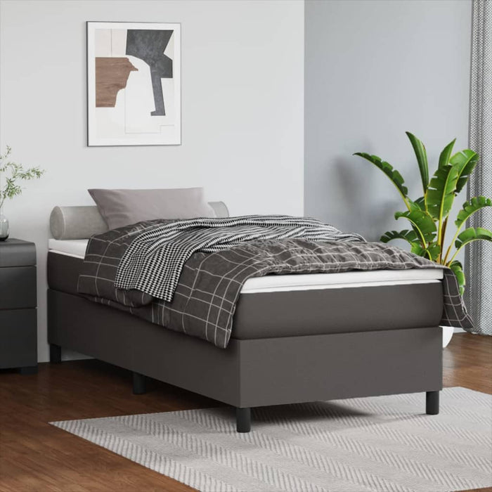Cadru de pat cu arcuri, gri, 80x200 cm, piele ecologică WALTI