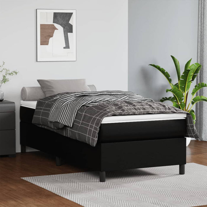 Cadru de pat cu arcuri, negru, 90x190 cm, piele ecologică WALTI