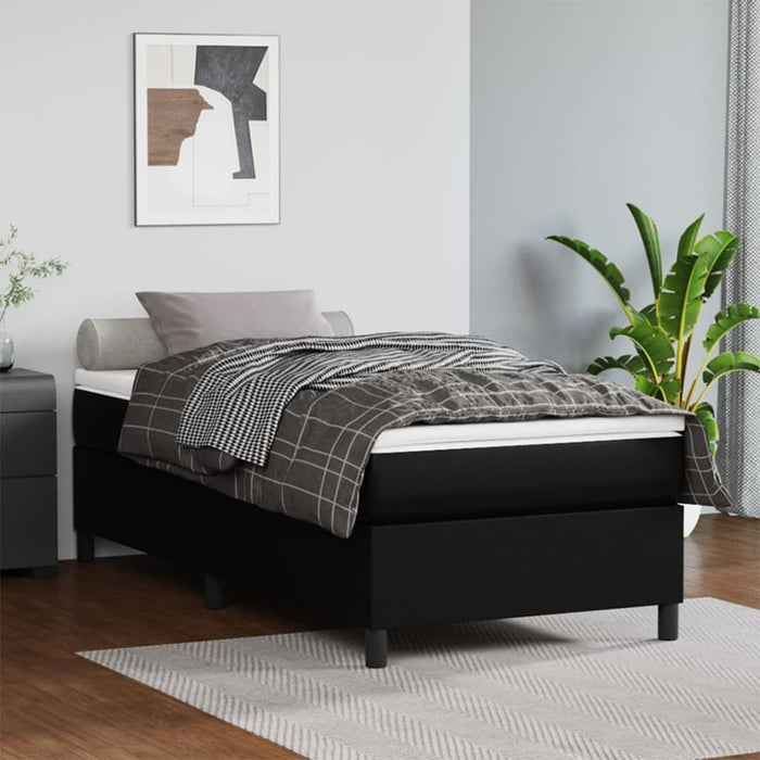 Cadru de pat cu arcuri, negru, 90x200 cm, piele ecologică WALTI