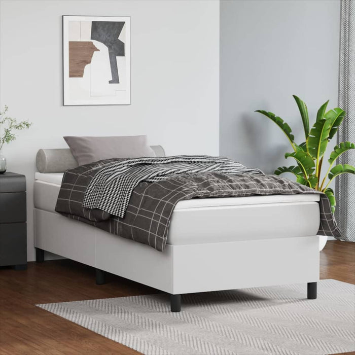 Cadru de pat cu arcuri, alb, 100x200 cm, piele ecologică WALTI