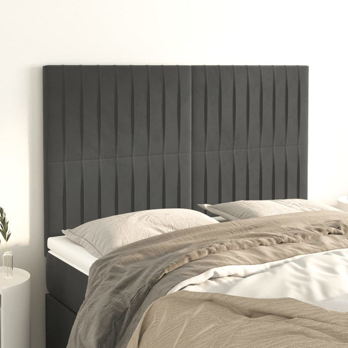 Tăblie de pat gri închis 144x5x118/128 cm catifea WALTI