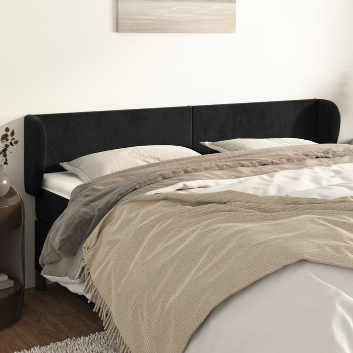 Tăblie de pat cu aripioare negru 203x23x78/88 cm catifea - WALTI WALTI