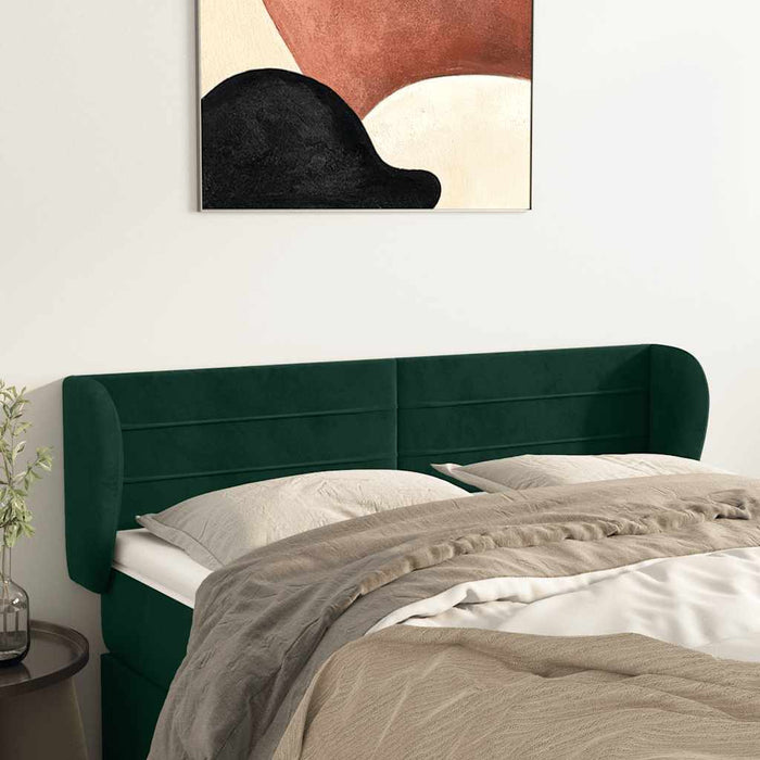 Tăblie de pat cu aripioare verde închis 147x23x78/88 cm catifea WALTI