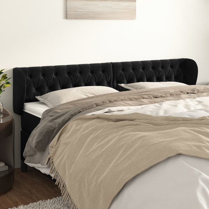 Tăblie de pat cu aripioare negru 203x23x78/88 cm catifea - WALTI WALTI