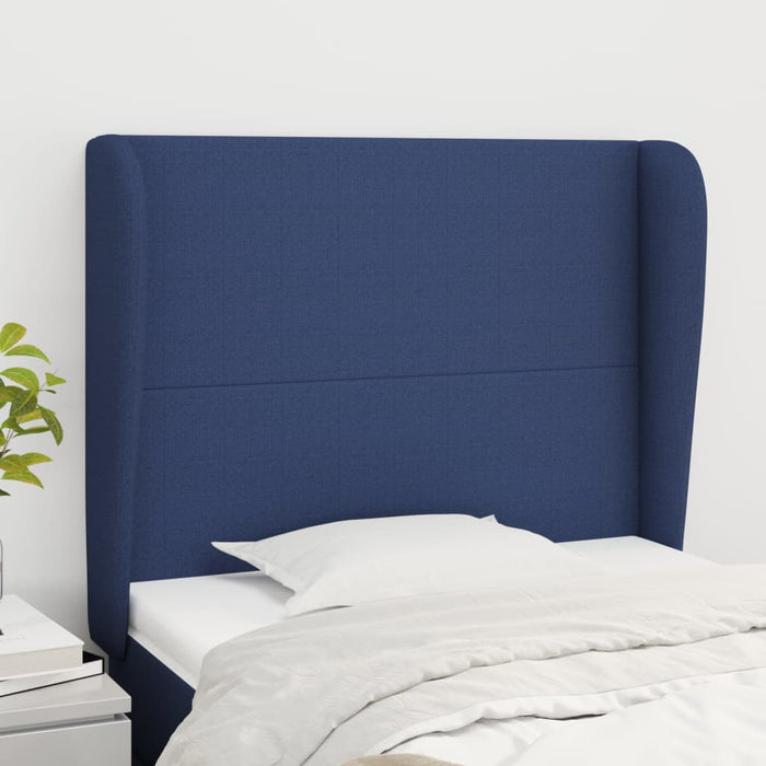 Tăblie de pat cu aripioare, albastru, 83x23x118/128 cm, textil WALTI