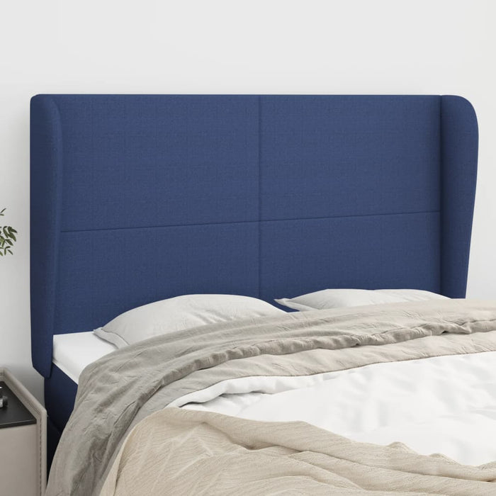 Tăblie de pat cu aripioare, albastru, 147x23x118/128 cm, textil WALTI