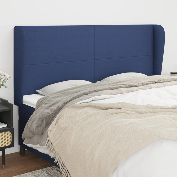 Tăblie de pat cu aripioare, albastru, 163x23x118/128 cm, textil WALTI