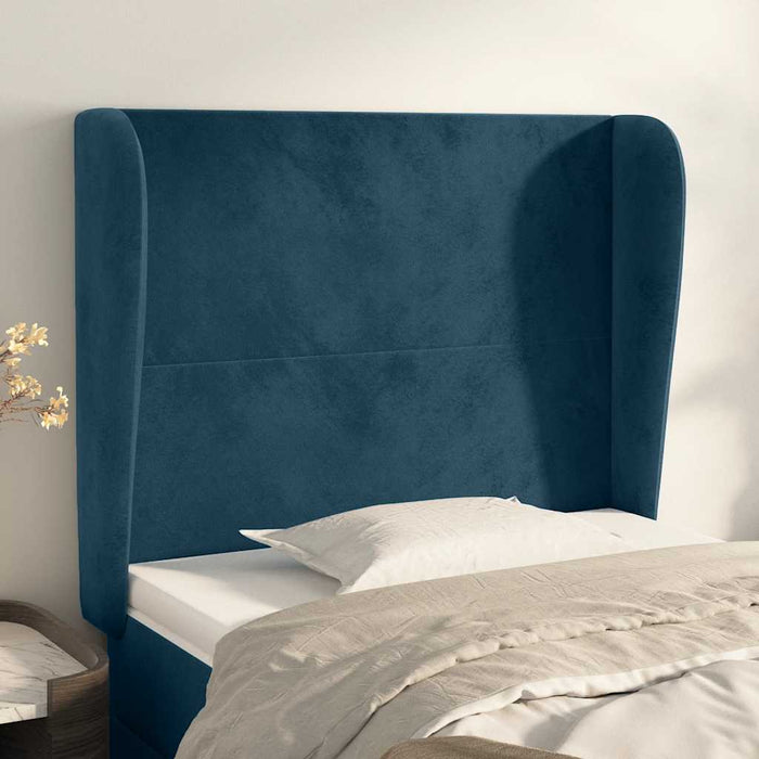 Tăblie pat cu urechi albastru închis 103x23x118/128cm catifea WALTI