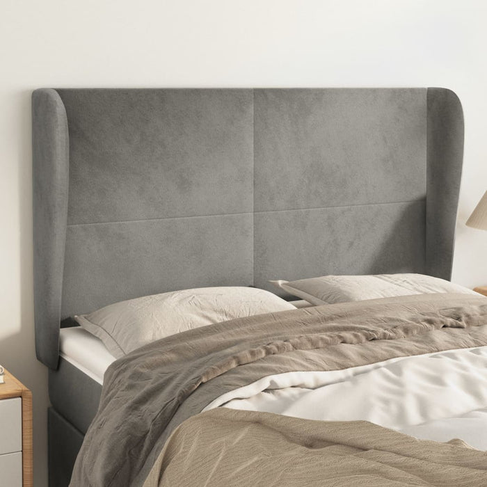 Tăblie de pat cu aripioare gri deschis 147x23x118/128cm catifea WALTI