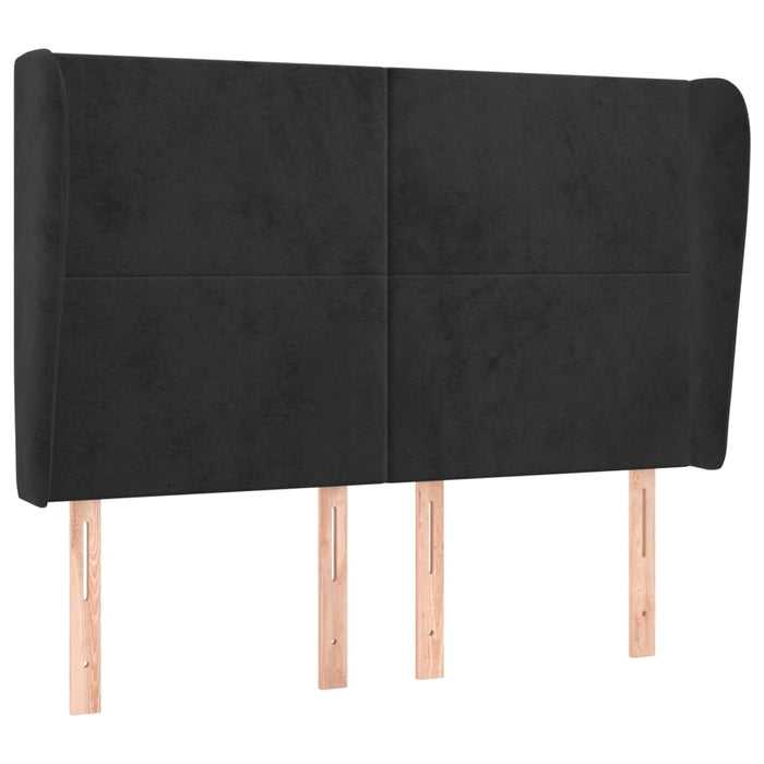 Tăblie de pat cu aripioare, negru, 147x23x118/128 cm, catifea WALTI