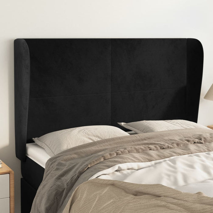 Tăblie de pat cu aripioare, negru, 147x23x118/128 cm, catifea WALTI