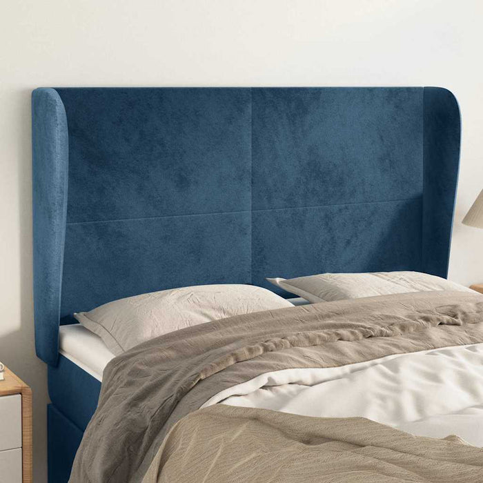 Tăblie pat cu urechi albastru închis 147x23x118/128 cm catifea WALTI