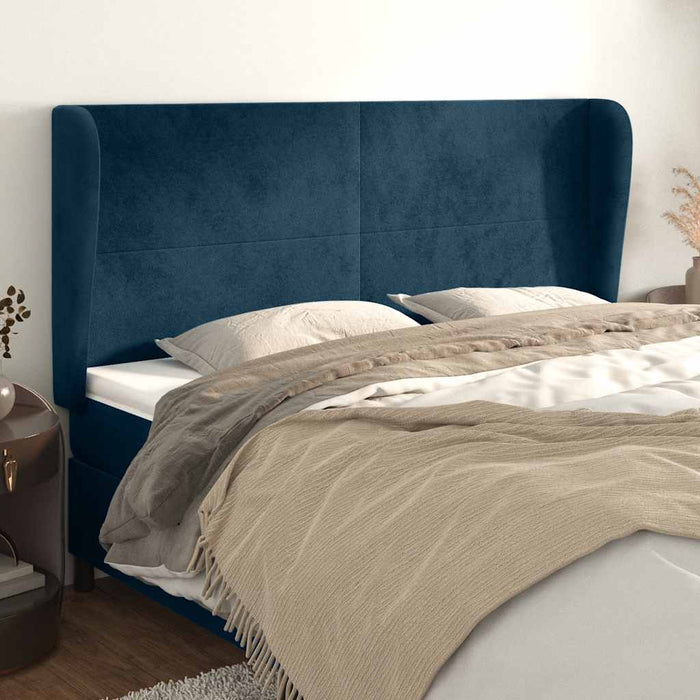 Tăblie pat cu urechi albastru închis 163x23x118/128 cm catifea WALTI