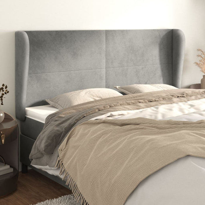 Tăblie de pat cu aripioare gri deschis 183x23x118/128cm catifea WALTI