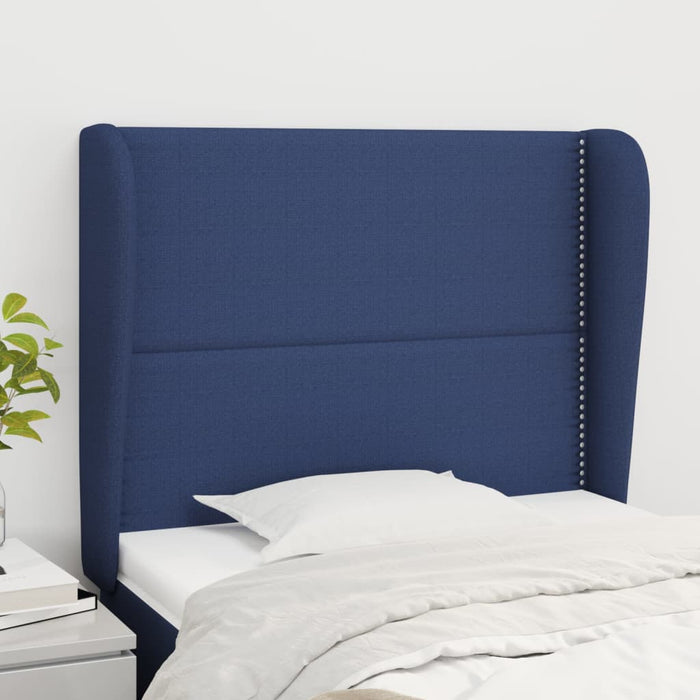 Tăblie de pat cu aripioare, albastru, 93x23x118/128 cm, textil WALTI