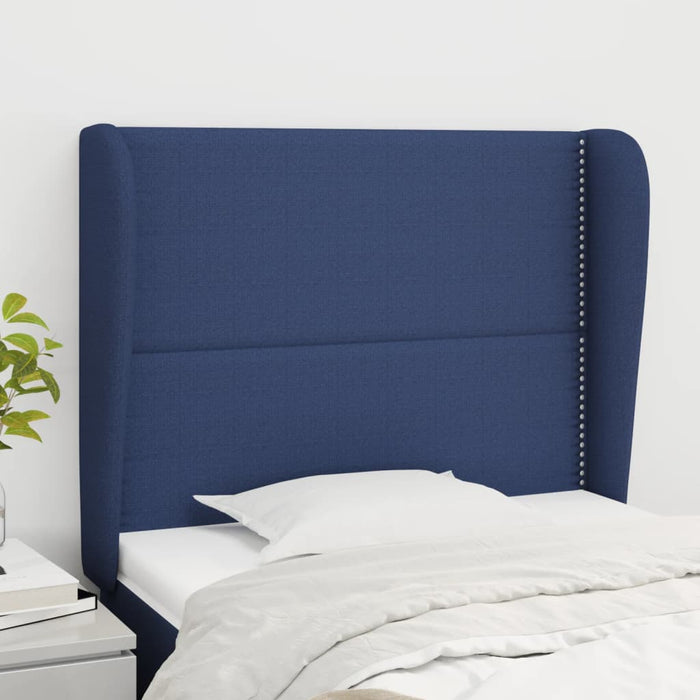 Tăblie de pat cu aripioare, albastru, 103x23x118/128 cm, textil WALTI