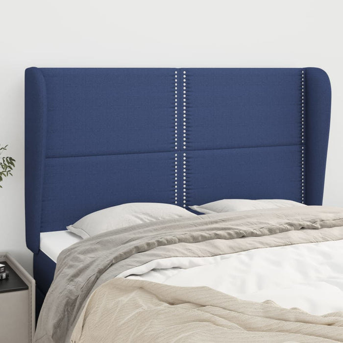 Tăblie de pat cu aripioare, albastru, 147x23x118/128 cm, textil WALTI