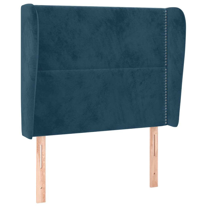 Tăblie pat cu urechi albastru închis 103x23x118/128cm catifea WALTI