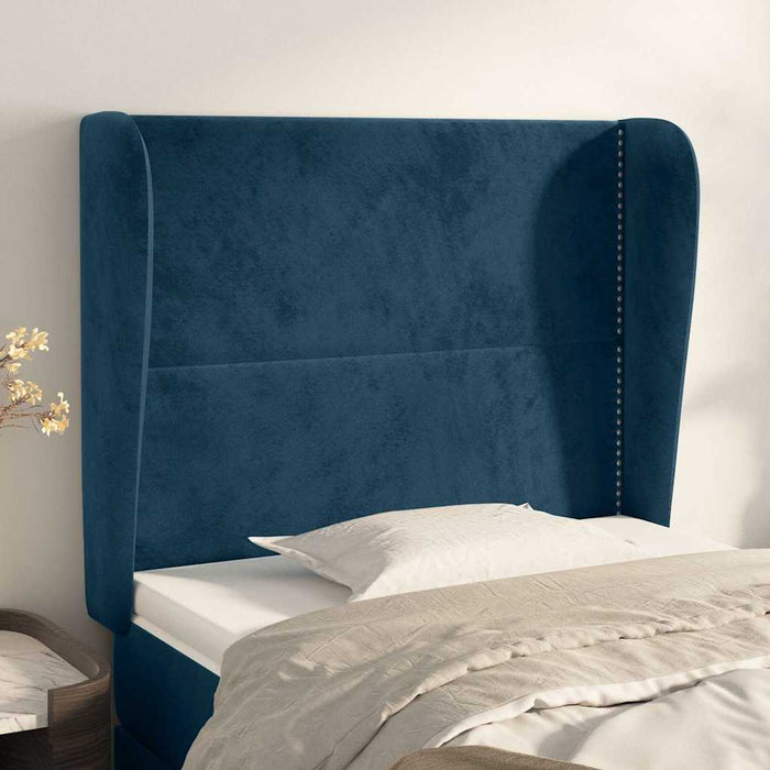 Tăblie pat cu urechi albastru închis 103x23x118/128cm catifea WALTI