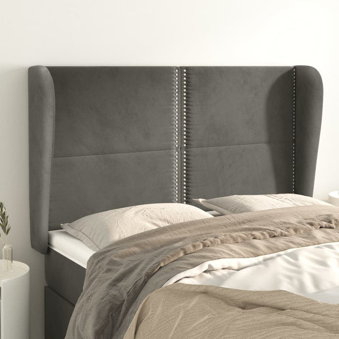 Tăblie de pat cu aripioare gri închis 147x23x118/128 cm catifea WALTI