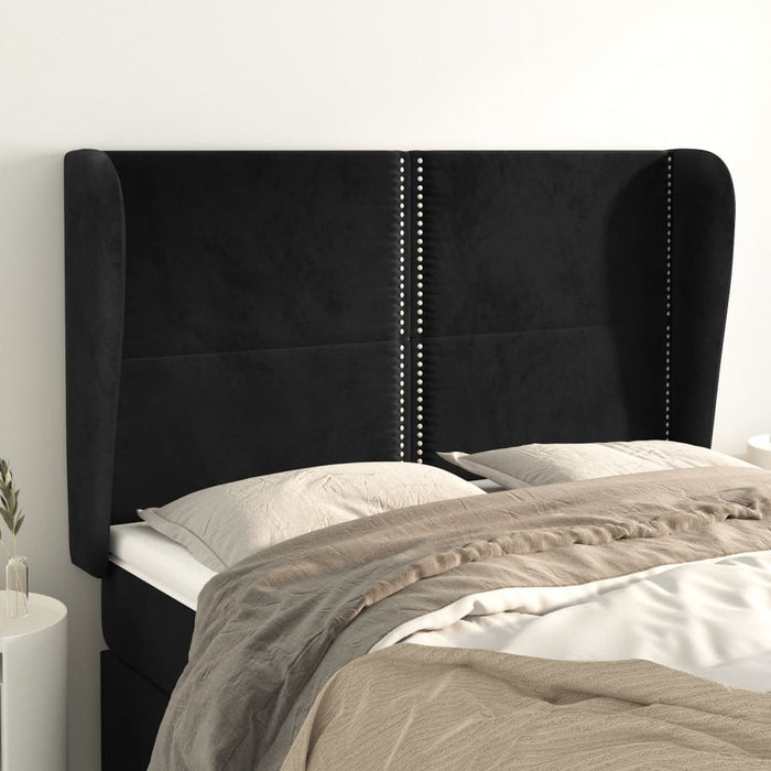 Tăblie de pat cu aripioare, negru, 147x23x118/128 cm, catifea - WALTI WALTI