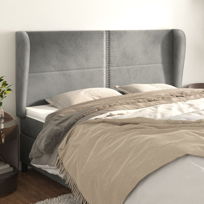Tăblie de pat cu aripioare gri deschis 203x23x118/128cm catifea WALTI