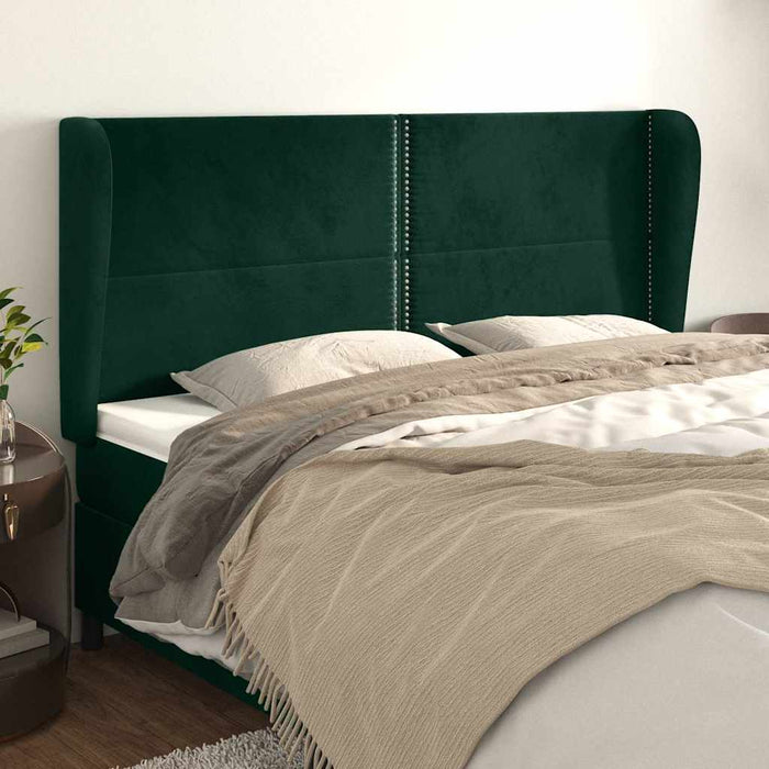 Tăblie pat cu aripioare verde închis 203x23x118/128cm catifea WALTI