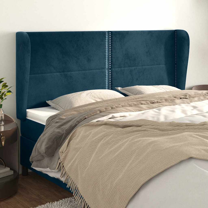 Tăblie pat cu urechi albastru închis 203x23x118/128 cm catifea WALTI