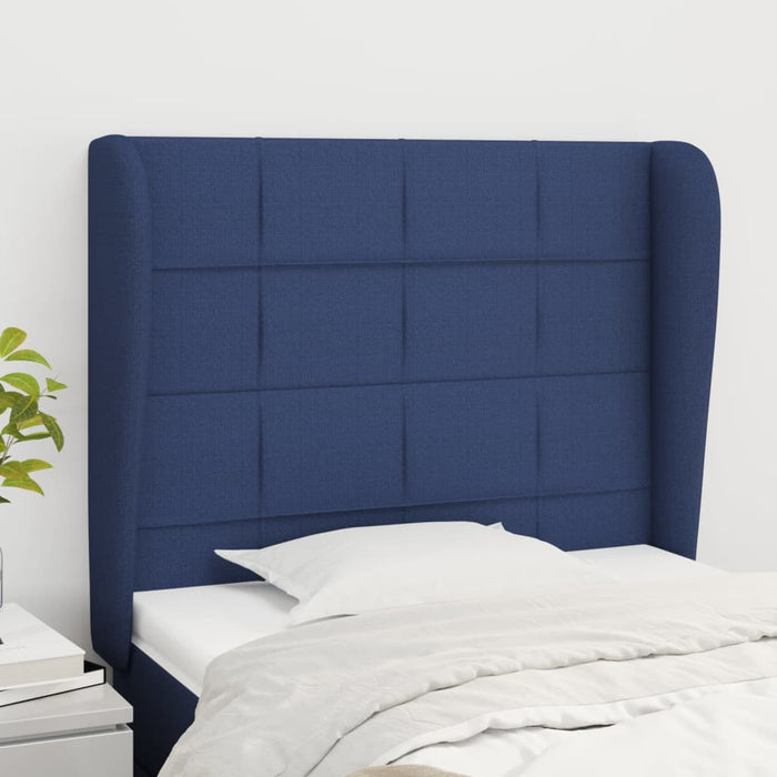 Tăblie de pat cu aripioare, albastru, 103x23x118/128 cm, textil WALTI