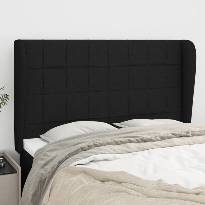 Tăblie de pat cu aripioare, negru, 147x23x118/128 cm, textil WALTI