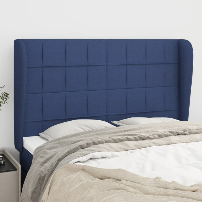 Tăblie de pat cu aripioare, albastru, 147x23x118/128 cm, textil - WALTI WALTI