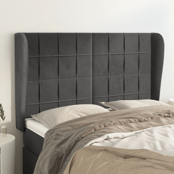 Tăblie de pat cu aripioare gri închis 147x23x118/128 cm catifea - WALTI WALTI