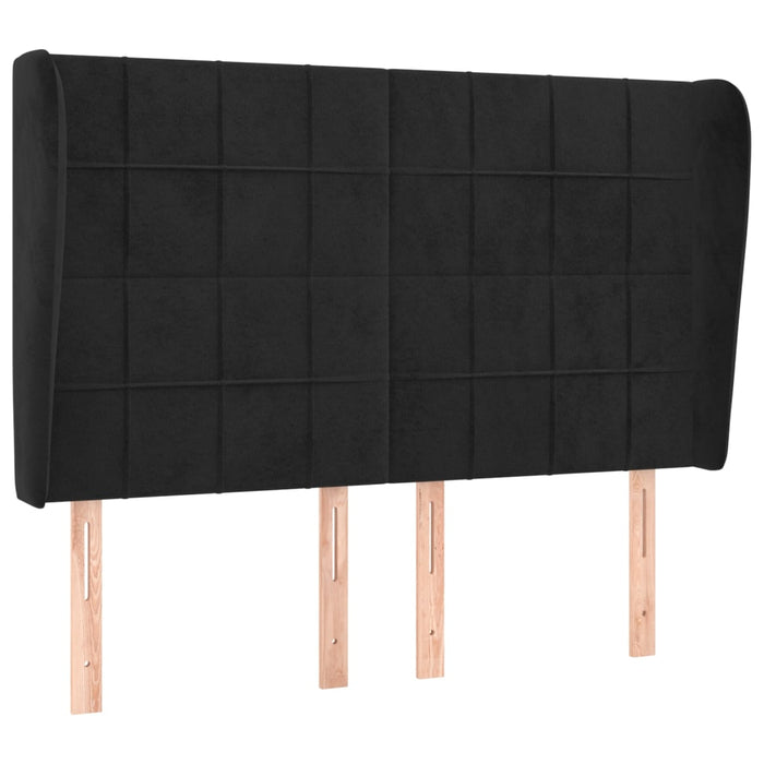 Tăblie de pat cu aripioare, negru, 147x23x118/128 cm, catifea WALTI