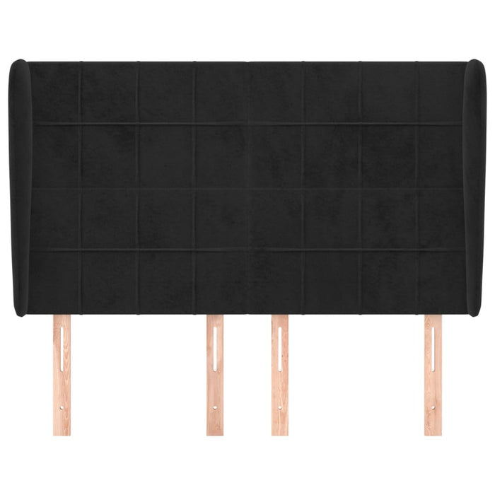 Tăblie de pat cu aripioare, negru, 147x23x118/128 cm, catifea WALTI